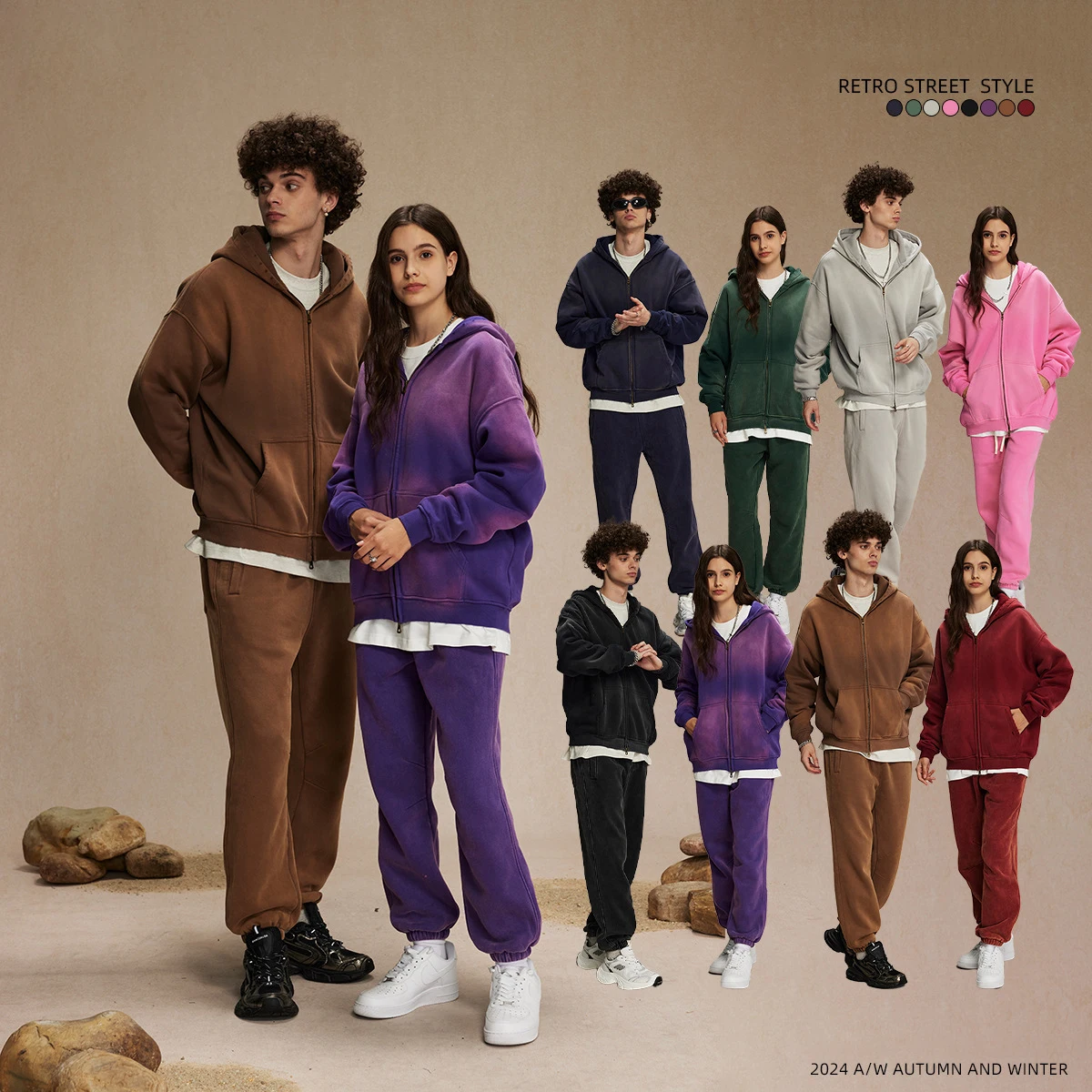 Винтажная уличная одежда Hatant с логотипом на заказ 360 г/м2 флисовая французская махровая двойная молния спрей окрашенная застегнутая Солнцезащитная толстовка капюшоном