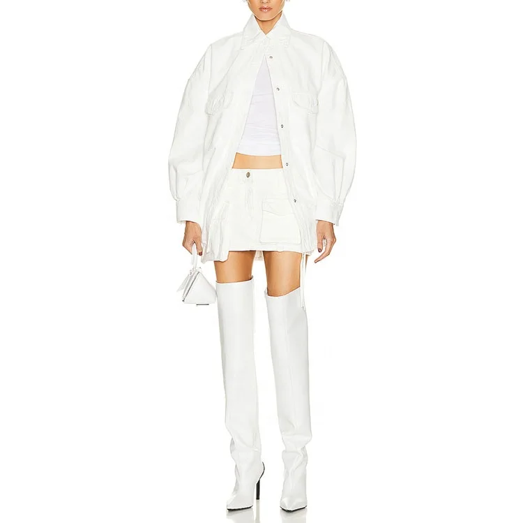 Latest fashion design high quality custom white low waist sexy casual mini denim skirt with pocket for girl