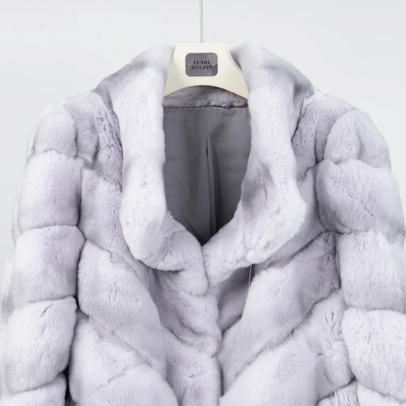 NAFA Wholesale Hight Quality New Design Ladys Rex Rabbit Real Fur Coat for 2024 Cold Winter Chinchilla Like