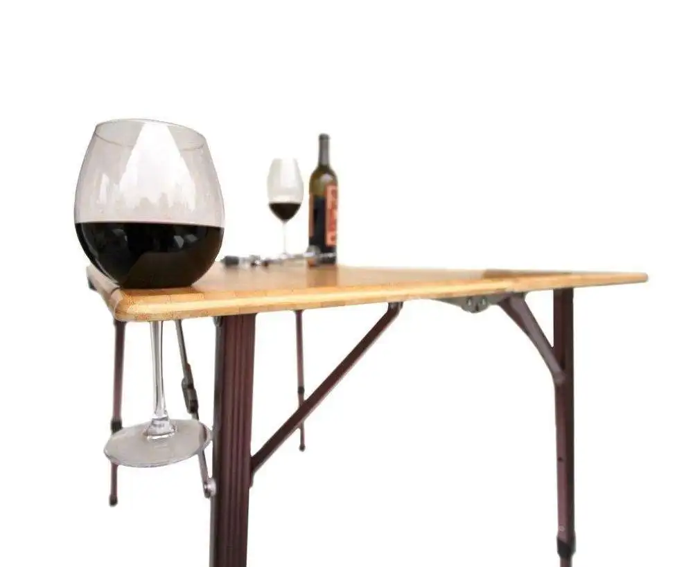 Mesa Comedor Folding Portable  Wine Glass Holder  100% Natural Wood Bamboo Table For Traveling Outdoors Use