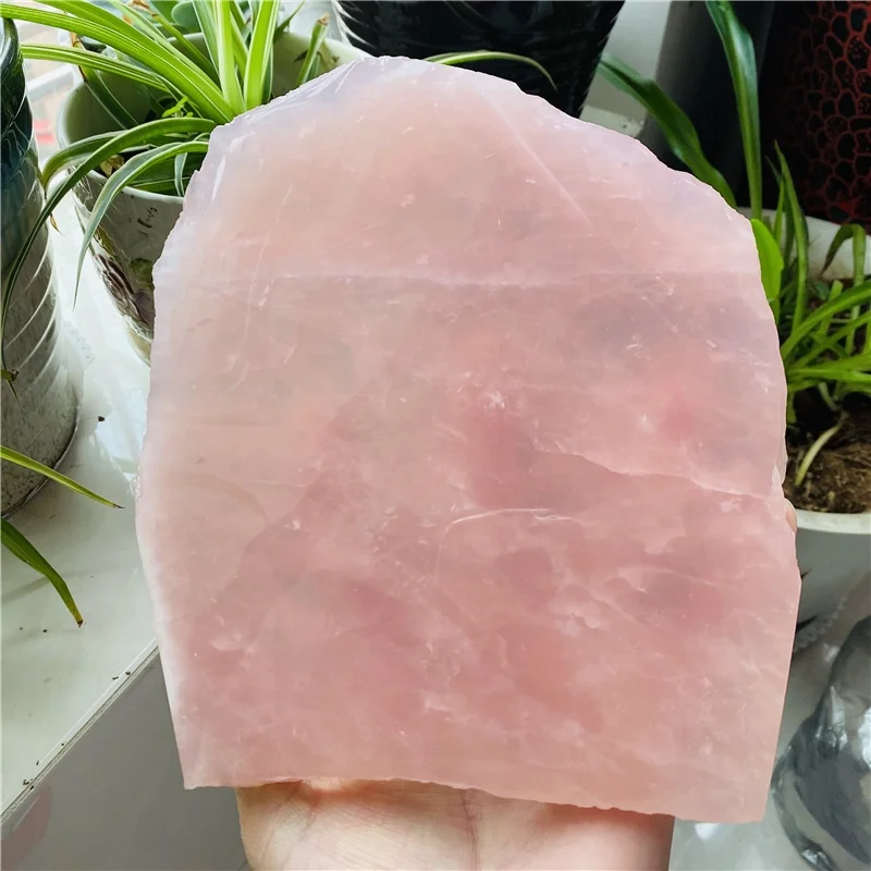 wholesale natural rose quartz crystal slice raw stone rough pink crystal slab for home decoration