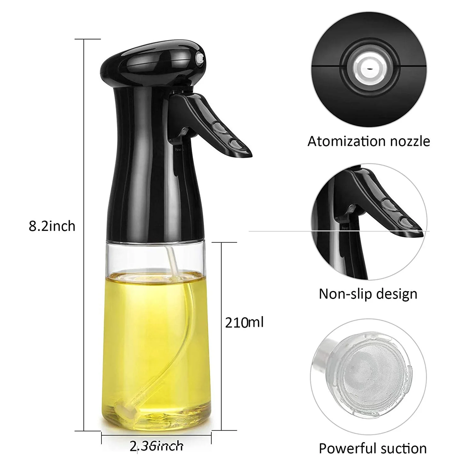 Amazon Hot 200/210ML Portable BBQ Kitchen Plastic Glass Olive Oil Mist Sprayer Cooking Vinegar Oil Spray Bottle with brush Set