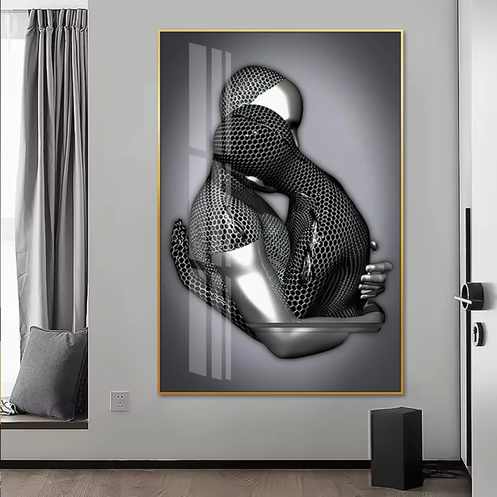 Guanjun Kissing Lover Couple Wall Painting Living Room Decor Iron Body Art Crystal Porcelain Painting
