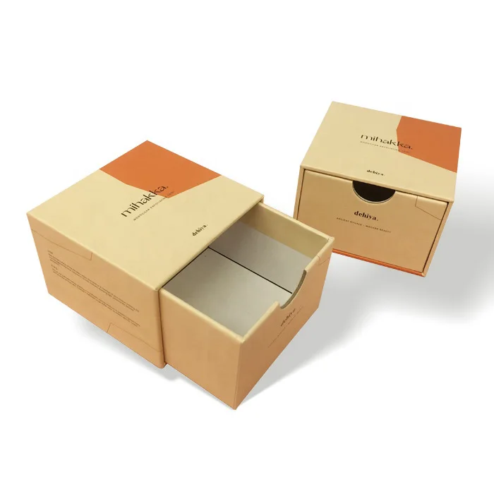 High Quality Luxury Packaging  Recycled Sliding Cardboard Paper Packing Gift Drawer Brown Kraft Small Box For Cosmetic Eye Cream