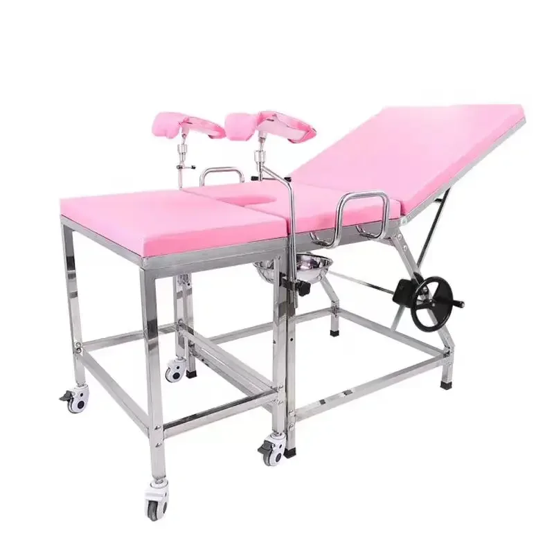 Medical Stainless steel type 8 legs Leg separation black and pink obstetric table Gynecological bed delivery table