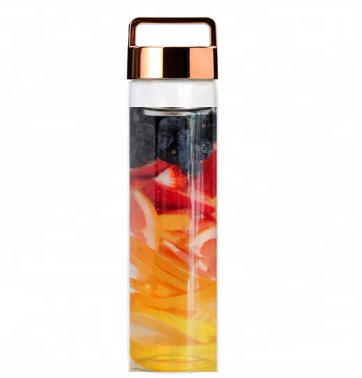 Double tea filter in glass water bottle single layer tea bottle with replaceable lid