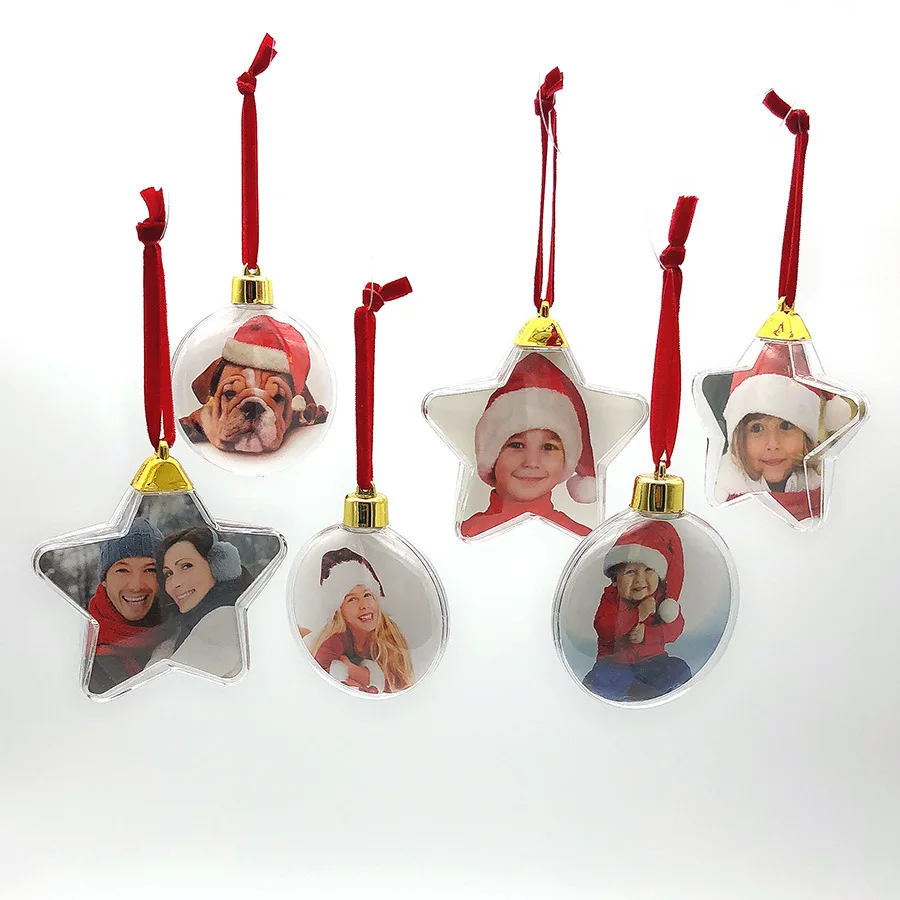Christmas Tree Photo Ball Snowflower Heart Shape Customization DIY Birthday Party Gift Xmas Tree Decoration New Year Ornament