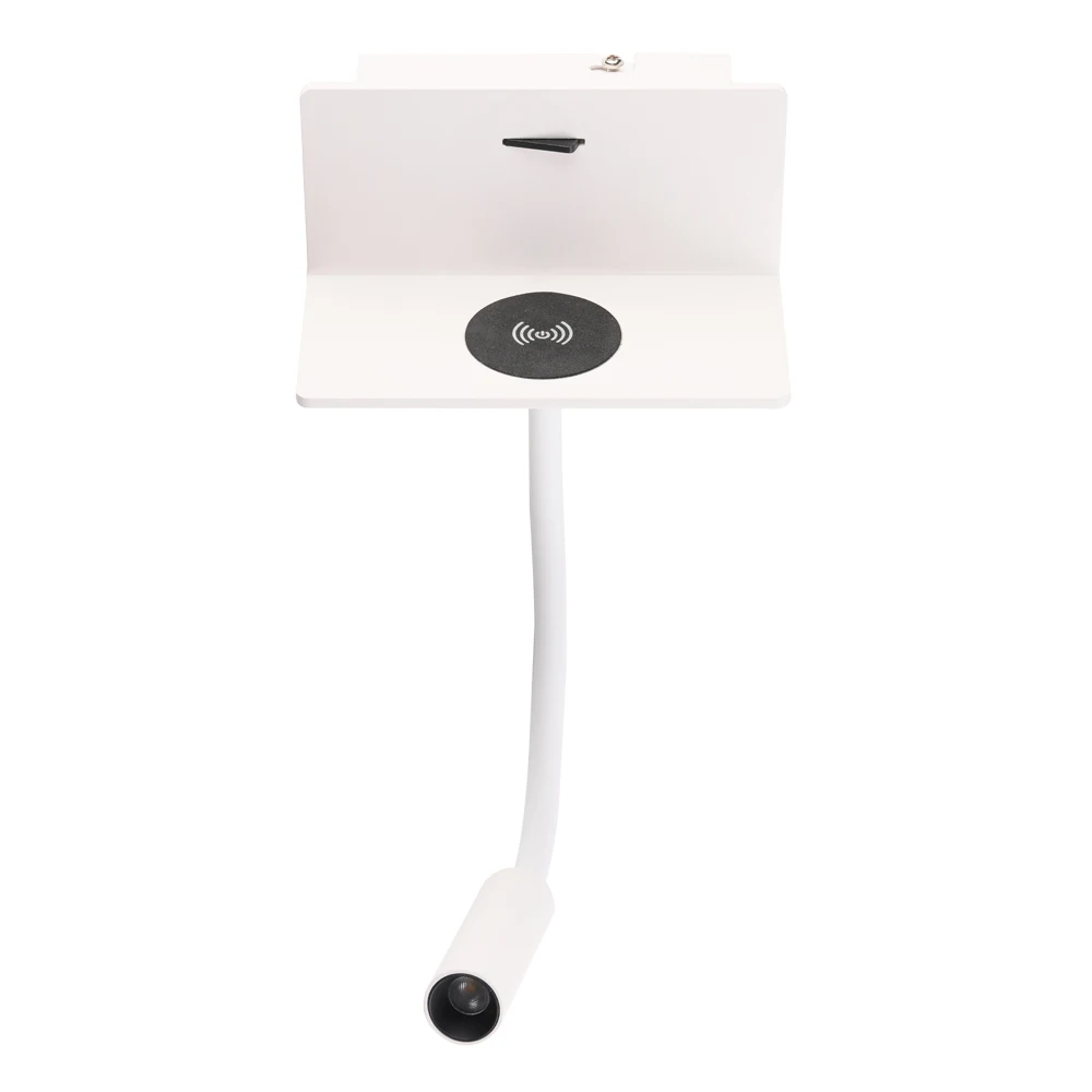 Hotel Decorative Bed Side Aluminum Alloy Adjustable Indoor mobile phone Wireless  charging Led Table Lamp Reading Light
