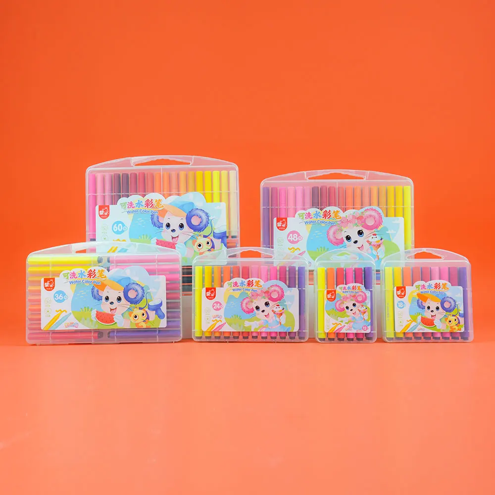 Washable Watercolor High Quality DIY Coloring Paint 12 18 24 Colors Water-based Ink Watercolor Pen Marker Set For Children