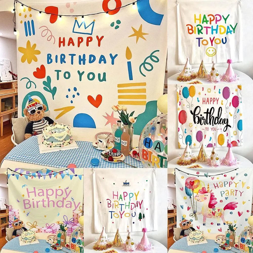 custom printed polyester happy birthday tapestry wall hanging