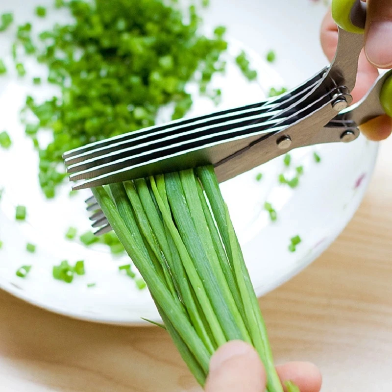 WONDERFUL Hot Sale KItchen Multifunctional Stainless Steel Scissors Scallion Herb Laver Spice Multi-Layers Vegetables Scissors