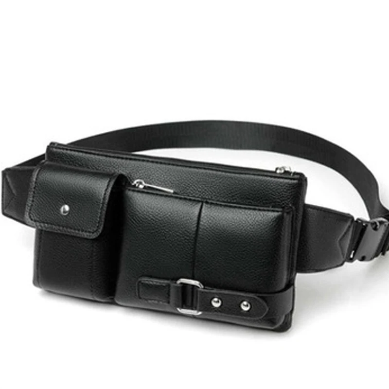 Leisure multifunctional waist bag pu leather fanny pack sling chest bags for men
