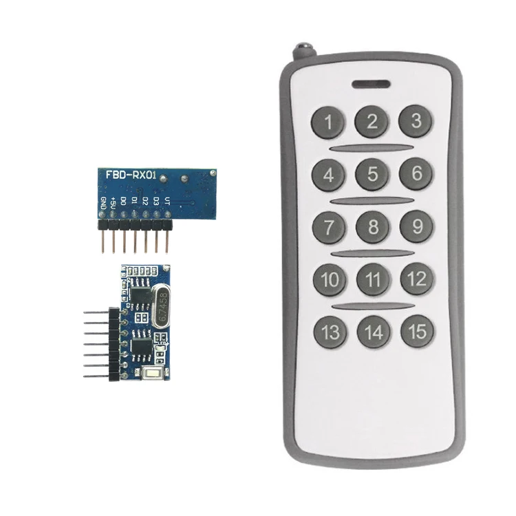 433MHZ learning code 15key remote control + RF receiving module decode output high level signal