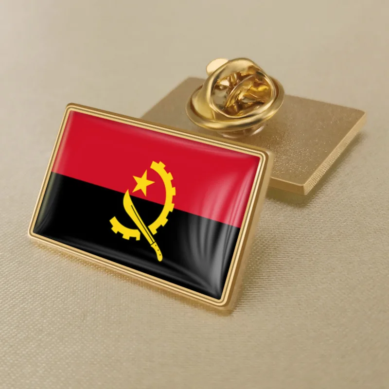 Angola flag pin metal golden plated epoxy covered world flag badge pin