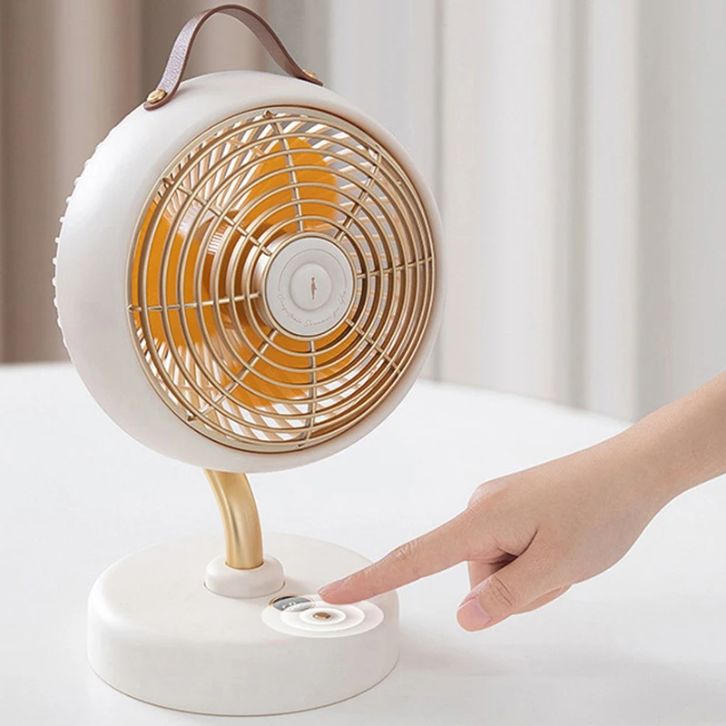 Retro design portable cordless 5 inch digital display rechargeable battery operated Type-C mini usb table fan