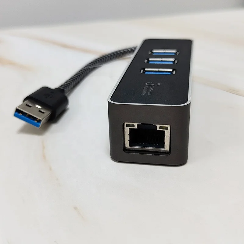 Aluminum 3 Port USB 3.0 Hub with RJ45 1000 Gigabit Ethernet Adapter Converter LAN Wired USB Network Adapter for Ultrabooks