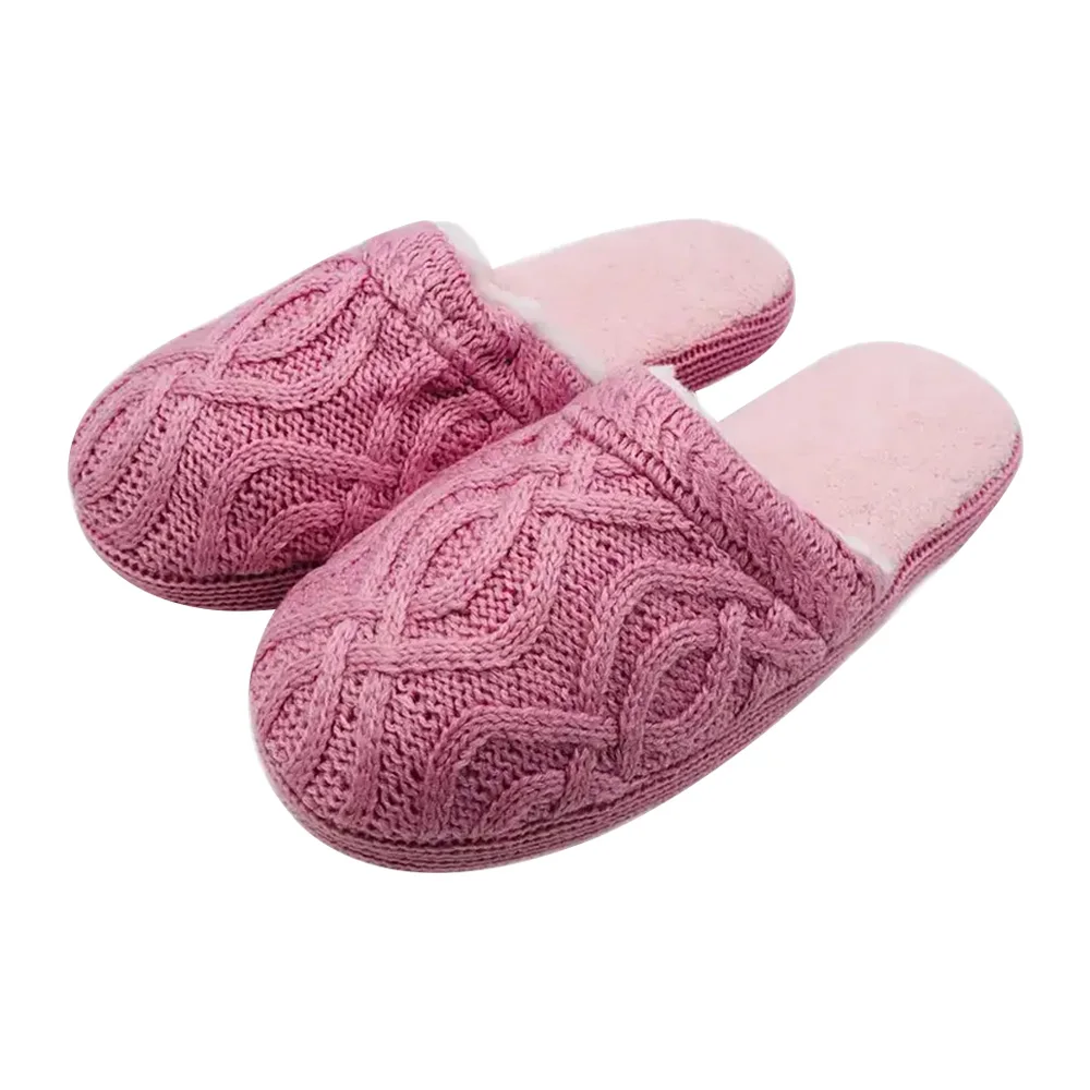 Женские дышащие тапочки для спальни с эффектом памяти, Нескользящие розовые Вязаные домашние тапочки