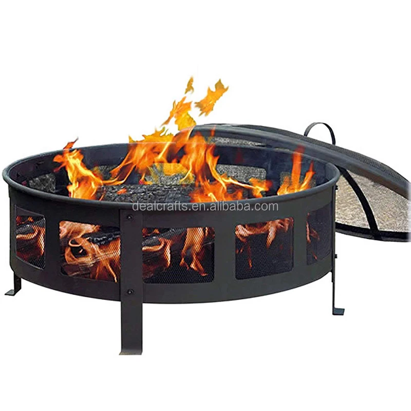 30' Outdoor Fire Pit Wood Burning Large Patio Firepit Round Steel Fireplace