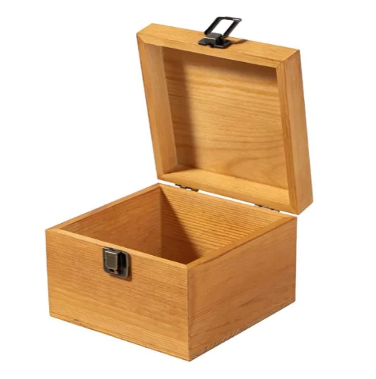 Rustic Wooden Storage Box Container with Hinged Lid and Front Clasp 5.4' x 5.4' x 3.9'