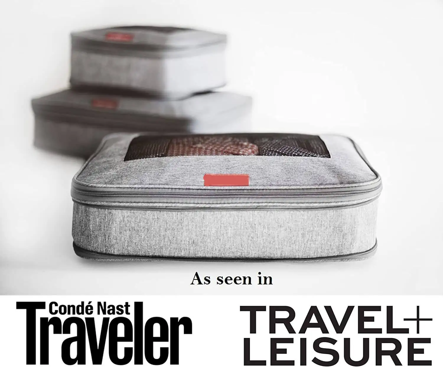 Durable Unisex Travel Compression Packing Cubes Set of 3 Grey Solid Polyester with Sturdy Double Zipper Fashionable Style