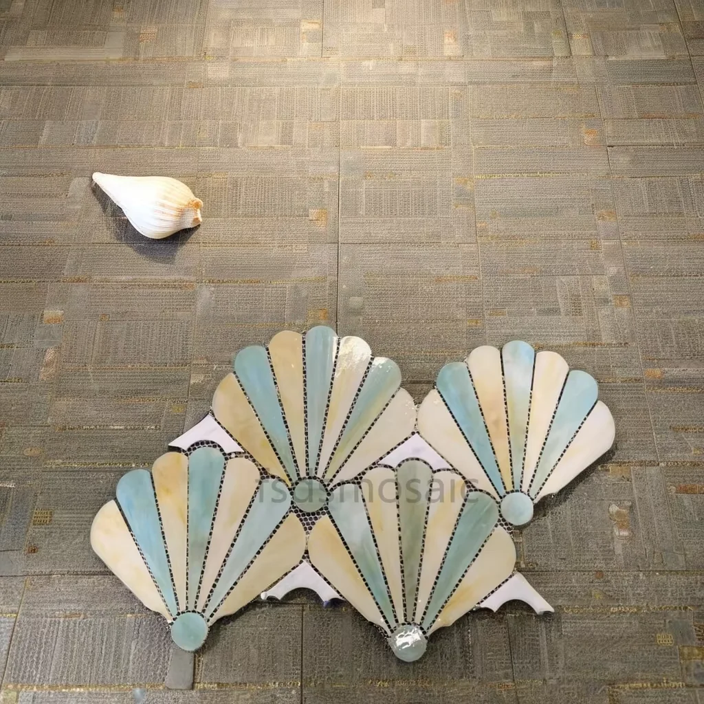 Colorful Mother of Pearl Shape Modern Stained Glass Mosaic Wall Decorate