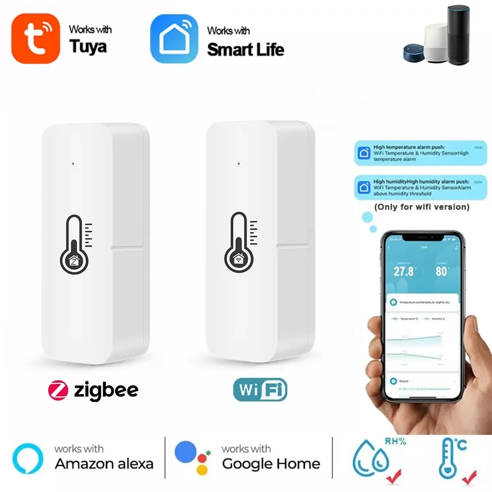 Tuya WiFi Temperature Humidity Smart Sensor Battery Power APP Monitor Sensor with Alexa Google Home Voice Control Sensor
