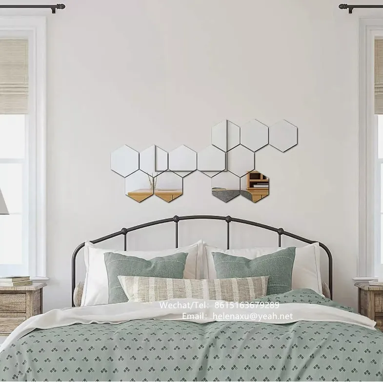 24PCS 3D Hexagon Mirror Tiles Wall Stickers Self Adhesive Decor Stick On Art Home