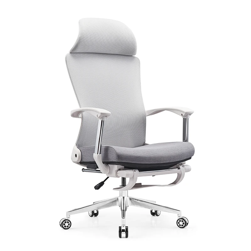 Grey Manager Computer Swivel Desk Chair Office High Back Breathable Mesh Reclining Foldable Office Chairs With Foot Rest
