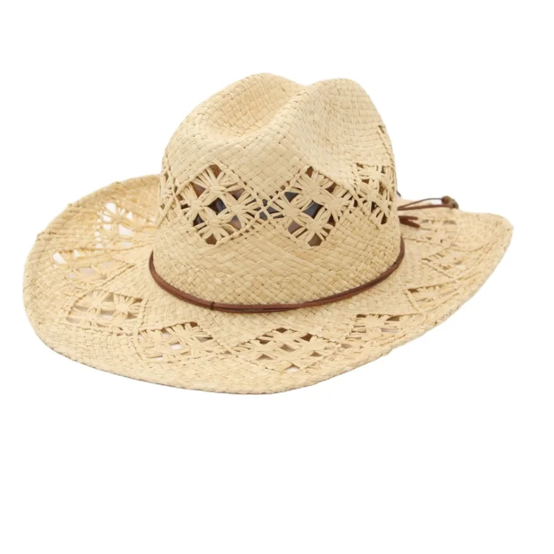 ND032  Handmade Raffia Straw Hat Body Wide  Brim Bodies Outdoor Beach Sombrero Hats Summer Sun Cap