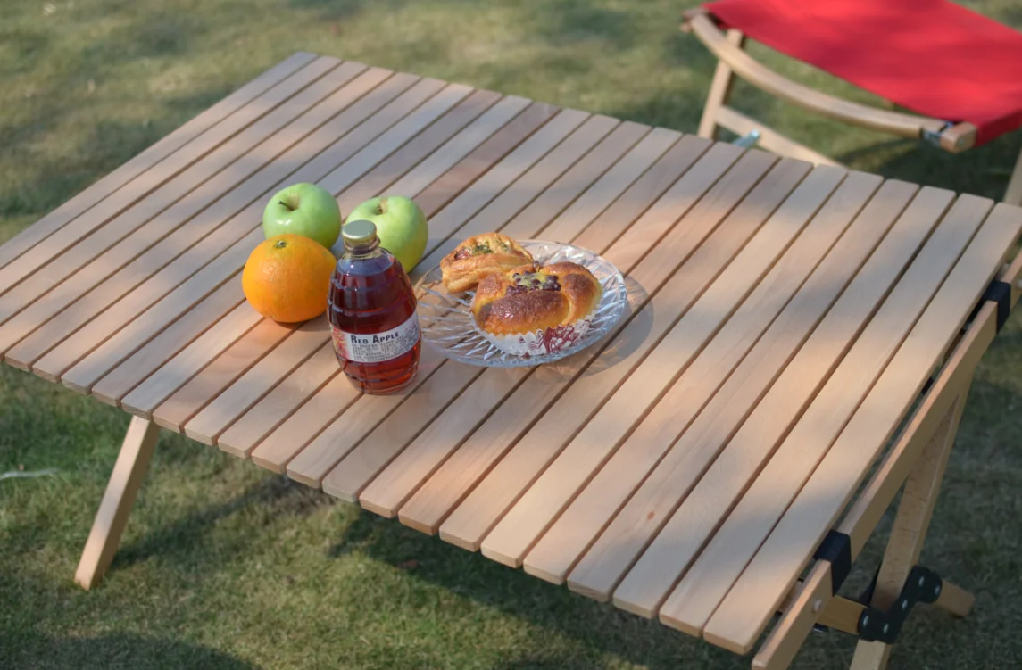 Portable furniture garden dining camping foldable roll up wooden tables camping folding camp picnic wood table