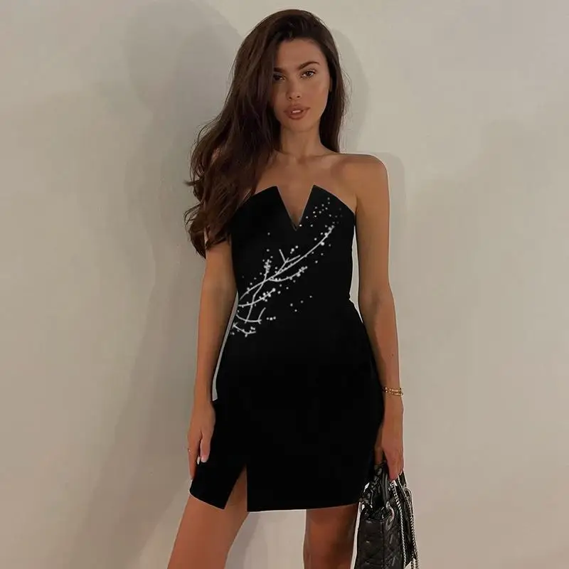 New arrival Fashion beautiful Women Versatile elegant evening dress Strapless sexy temperament commuting  dress for women