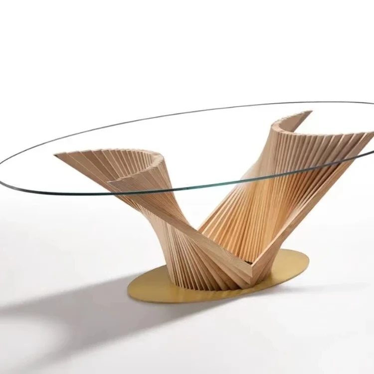 Light luxury designer dining table stainless steel base high-end restaurant luxury tempered glass tabletop dining table