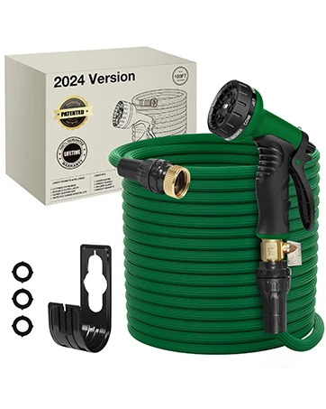 Expandable Garden Hose Plastic Expansion Pipe 100Ft Garden Water Hose Hanger Wall-Mounted