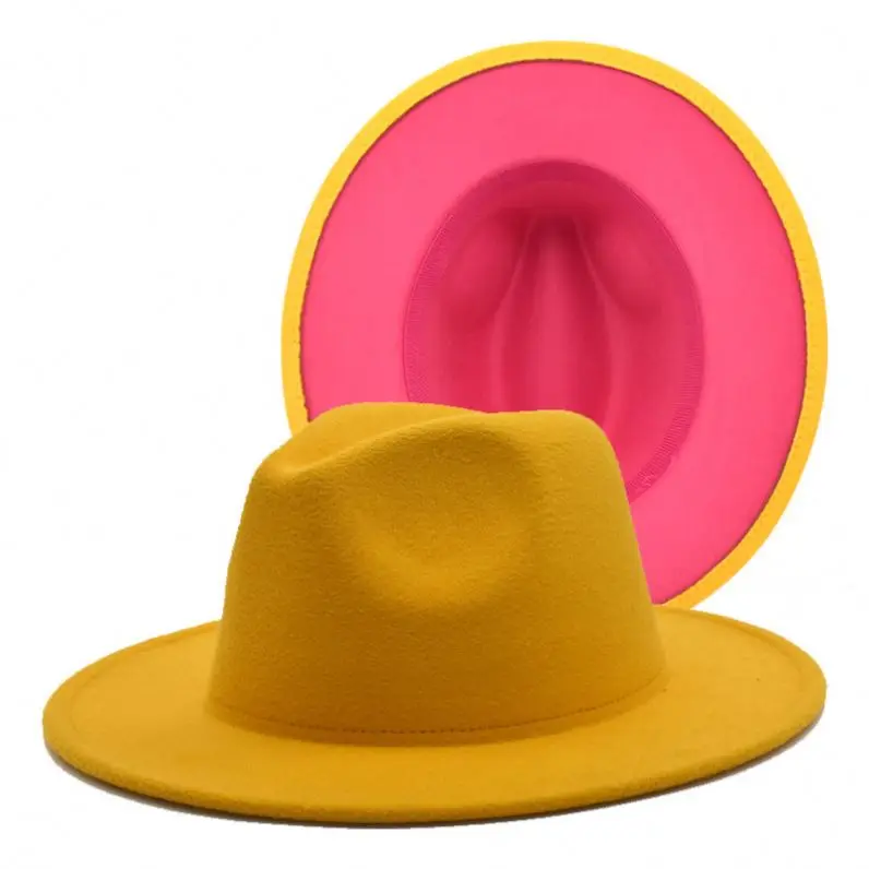 Fedora Hats Women Men Wide Brim Thick Gold Chain Band Felted Jazz hat Winter