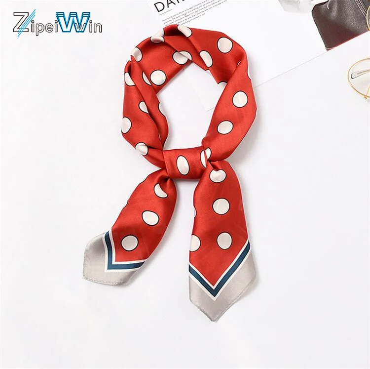 ZP Chinese Wholesale Unique Design Red Polka Dot Print Square Satin Silk Scarf