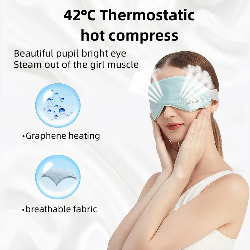 New Design Silk Eye Mask Hot Steam USB Rechargeable Soft Fabric Angel Wings Heated Eye Mask