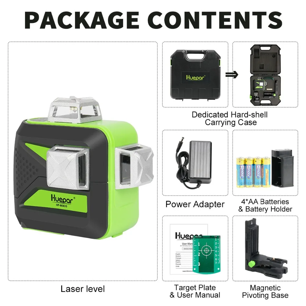  Huepar 603BT-H3D 12 Line Laser Level 360 Green Self