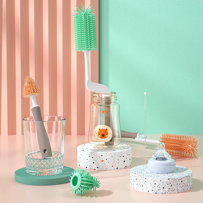 Factory Supply Easy Cleaning Rotary Silicon Baby Bottle Brush