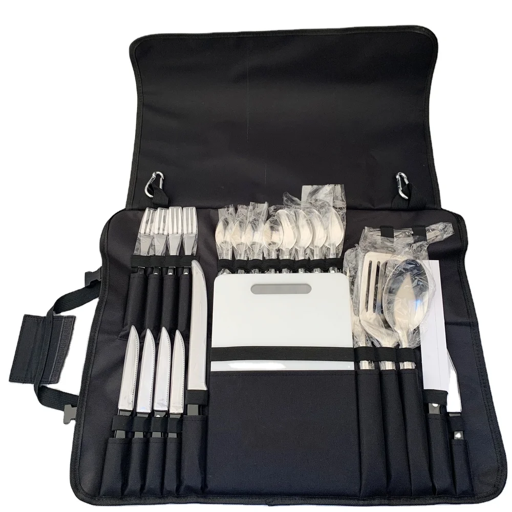 2020 hot 25pc kitchen tools bag set outdoor cooking knife cutlery for Camping BBQ Grilling with Spoon Knife chopper opener kit