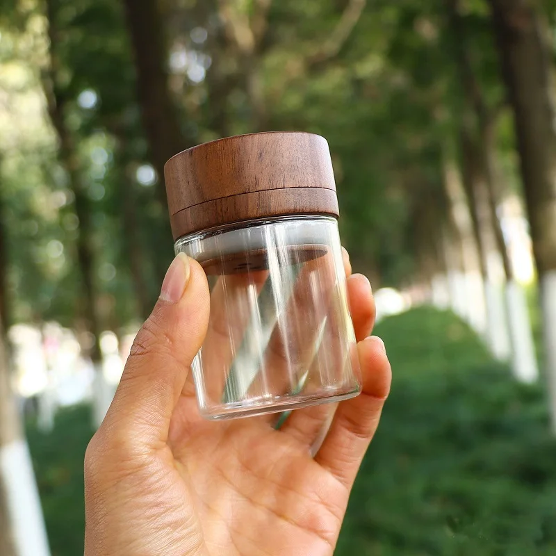 Premium Walnut Wood Grinder with Glass Jar Wooden Herb Grinder for Smoking Accessories