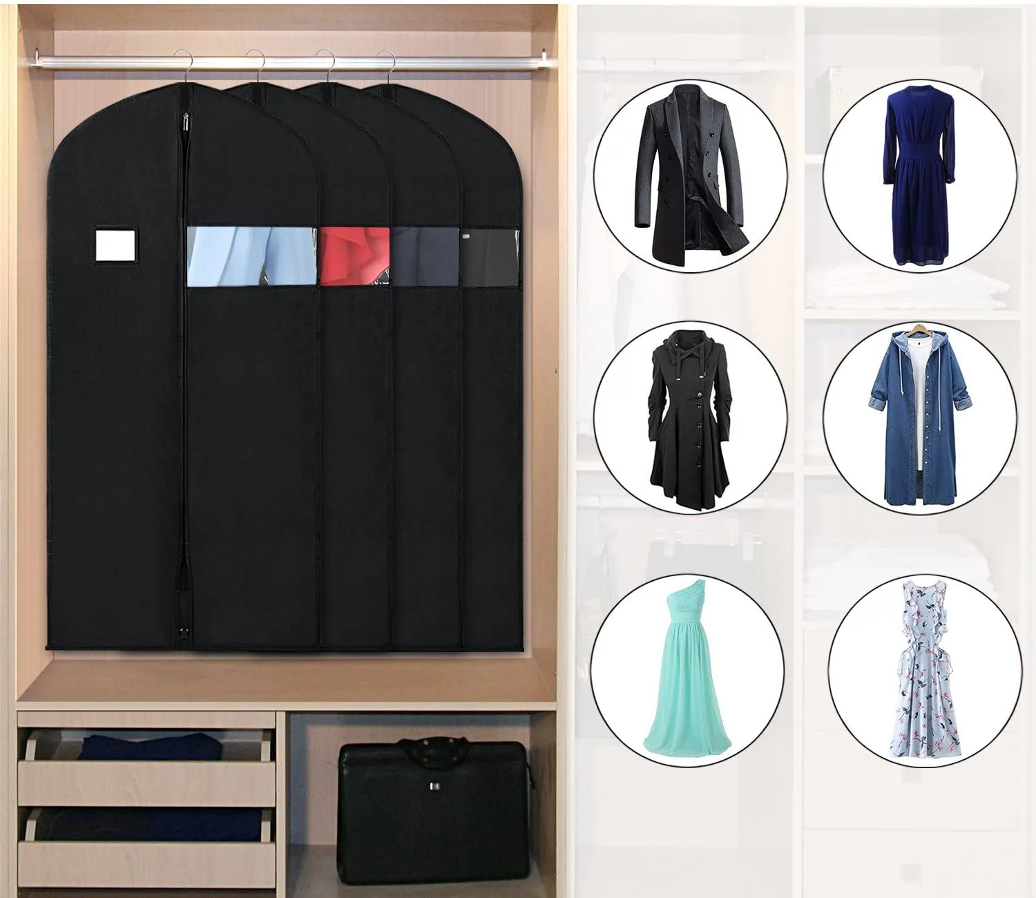 Customized Garment Bags for Hanging Clothes Suit Covers Shirt Dress Storage Bags Travel Black Set Waterproof Dust