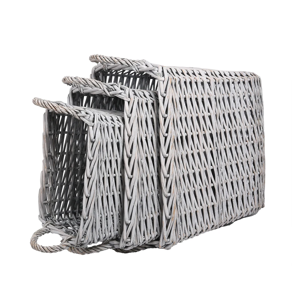 Wholesale rectangular woven wicker hampers bathroom kitchen wicker basket storage gift set large storage basket with toy wicker
