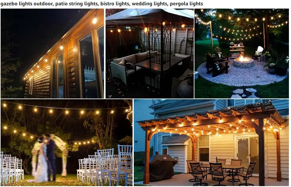 LED Outdoor Garden S14 String Lights Solar Powered, 48FT Hanging 15+1 LED Edison Bulbs E27 Sockets Outdoor Warm White Festoon Li