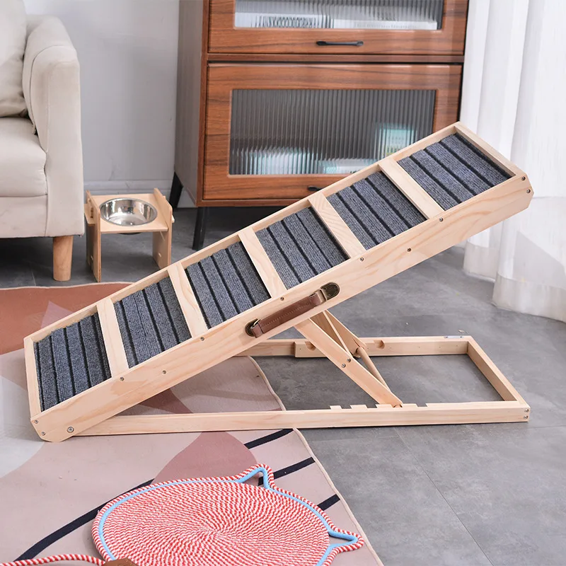 Indoor Pet Ramp Couch Wooden Folding Pet Stairs Dog Ramp Non Slip Adjustable Portable Pet Small Dog Ramps Climbing Ladder