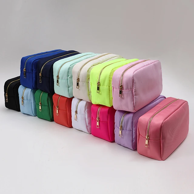 RTS Stock Nylon Waterproof Personalized Glitter Letter Patches Custom Women Girl Wedding Birthday Gift Makeup Cosmetic Pouch Bag