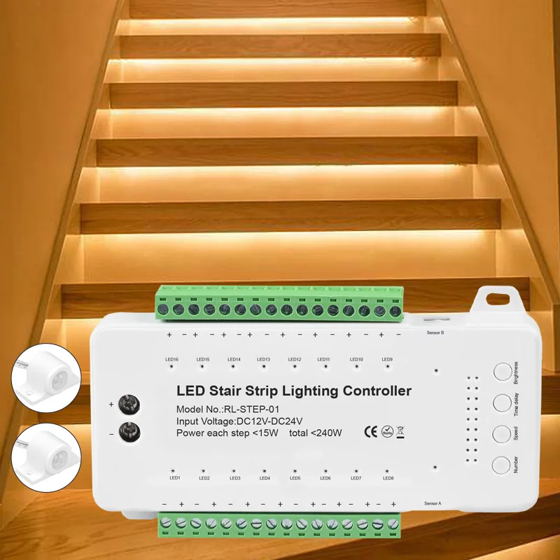 Smart Automatic staircase  support 16 step Led Human Sensor Stair Lighting Controller for stairs lights with CE certificate
