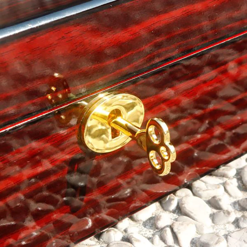 Luxury Dark Red Wooden 6 Slots Watches Display Box Golden Lock Wrist Watch Organizer with Glass Window