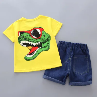 2019 summer new Korean short-sleeved two-piece children cartoon dinosaur Kids suit Infant Boys kids wear baby boy clothes