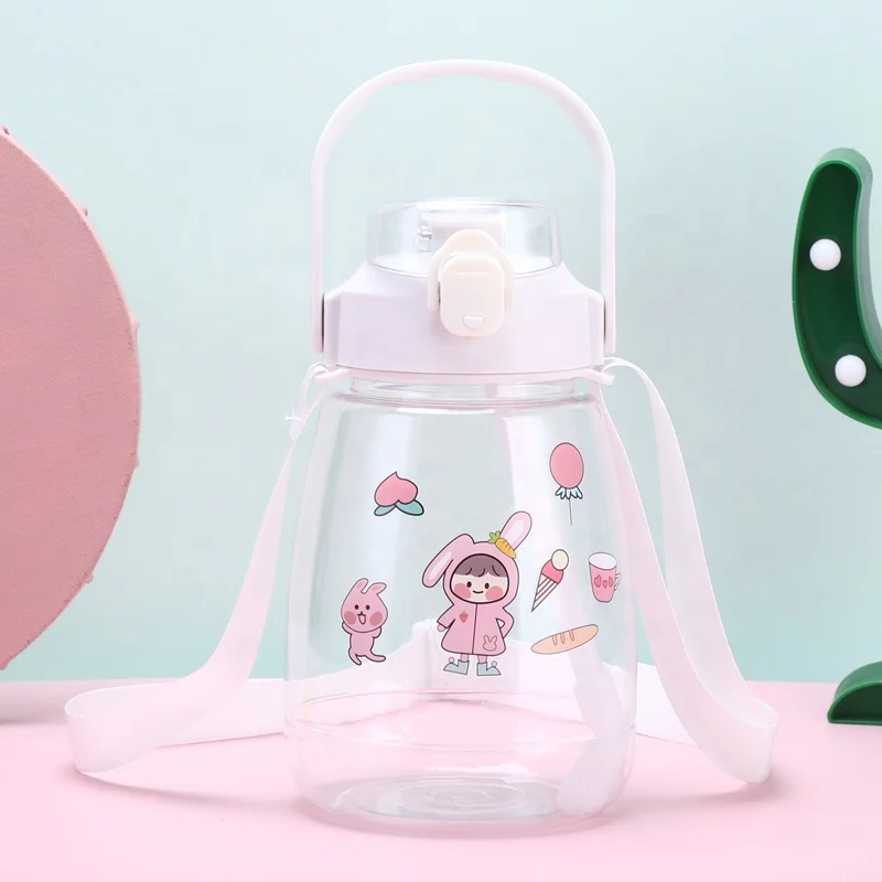 Cute large capacity plastic cup with straw potbelly summer Internet celebrity portable sports water bottle