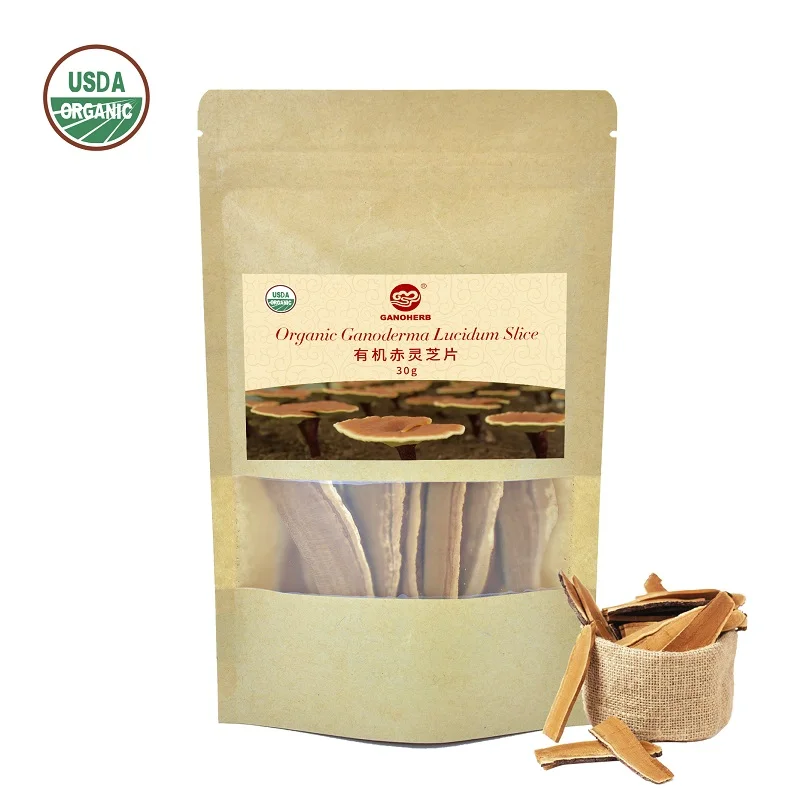 GANOHERB Органические Ganoderma Lucidum красные сушеные грибные ломтики образец поставка с завода
